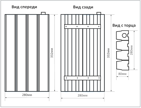 Схема промышленного накладного LED светильника мощностью 40Вт 4 ряда, размеры 332х280мм, IP20