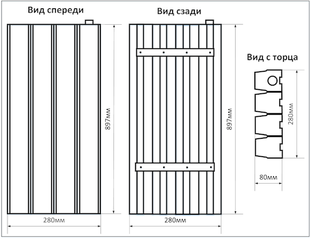 Схема промышленного накладного LED светильника мощностью 240Вт 4 ряда, размеры 897х280мм, IP20