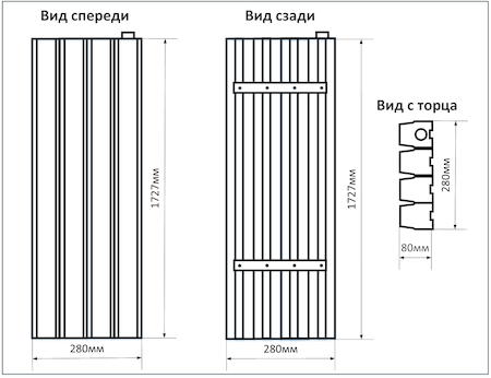 Схема промышленного накладного LED светильника мощностью 400Вт 4 ряда, размеры 1464х280мм, IP20