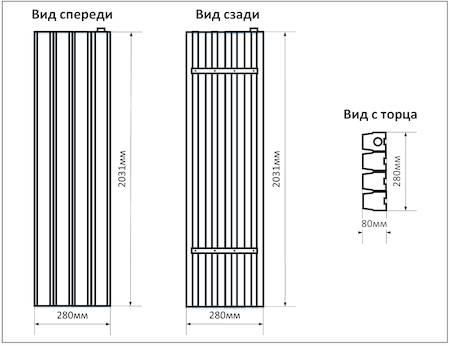 Схема промышленного накладного LED светильника мощностью 560Вт 4 ряда, размеры 2031х280мм, IP20