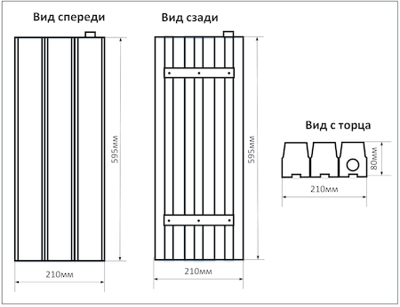 Схема промышленного накладного LED светильника мощностью 60Вт 3 ряда, размеры 595х210мм, IP20